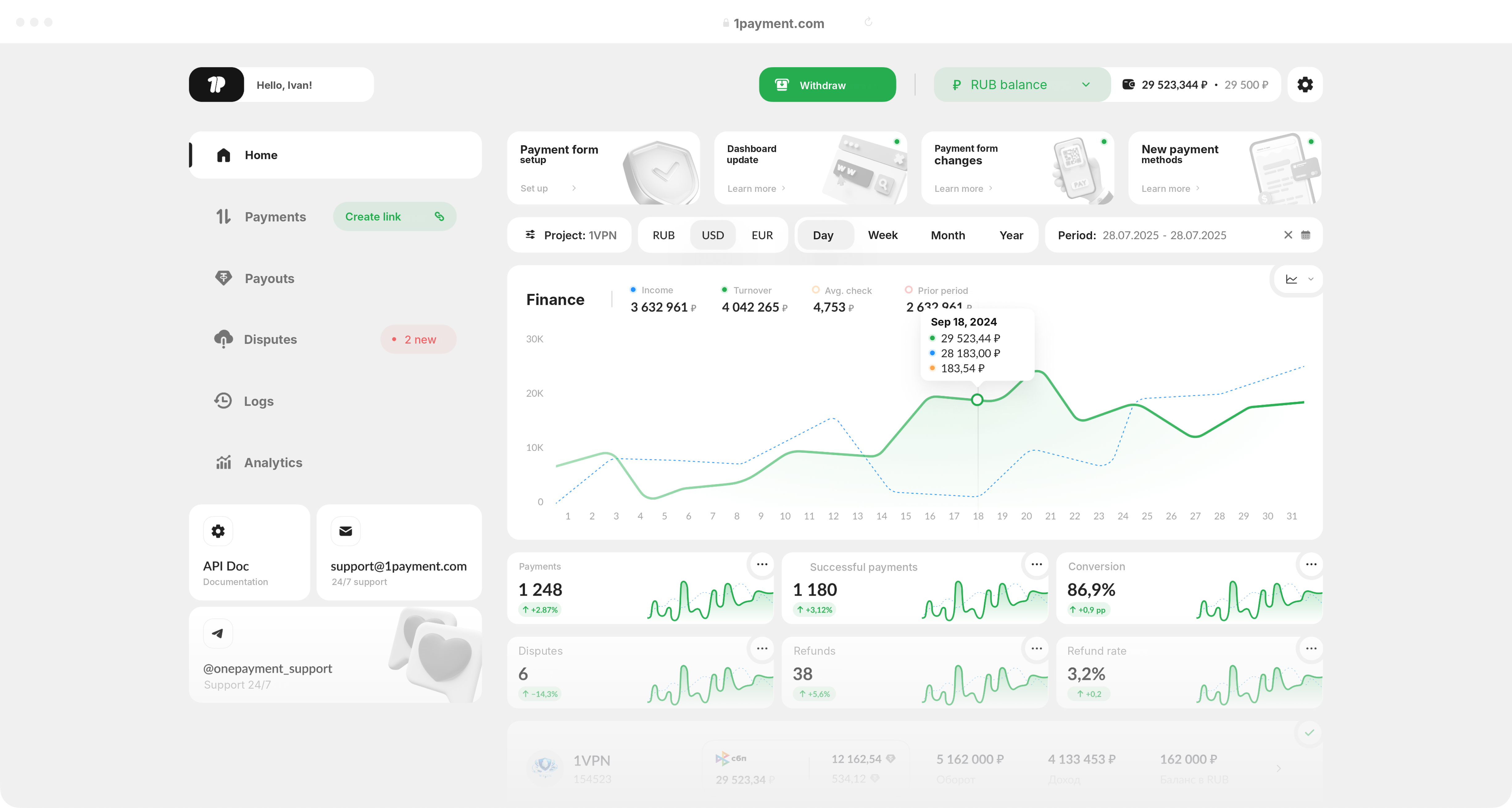 1Payment transaction history and analytics screen